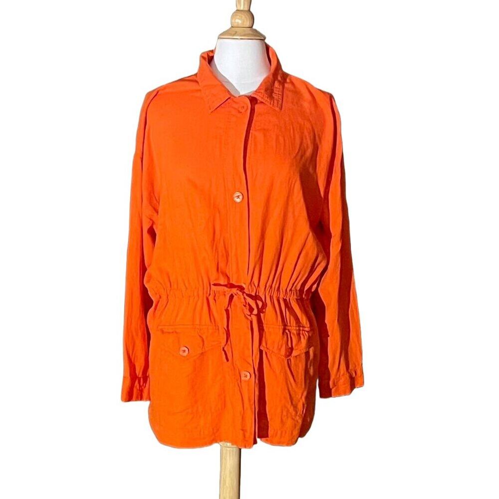 Peace Love World Orange Linen Blend Drawstring Waist Jacket, Cover-Up, Size M